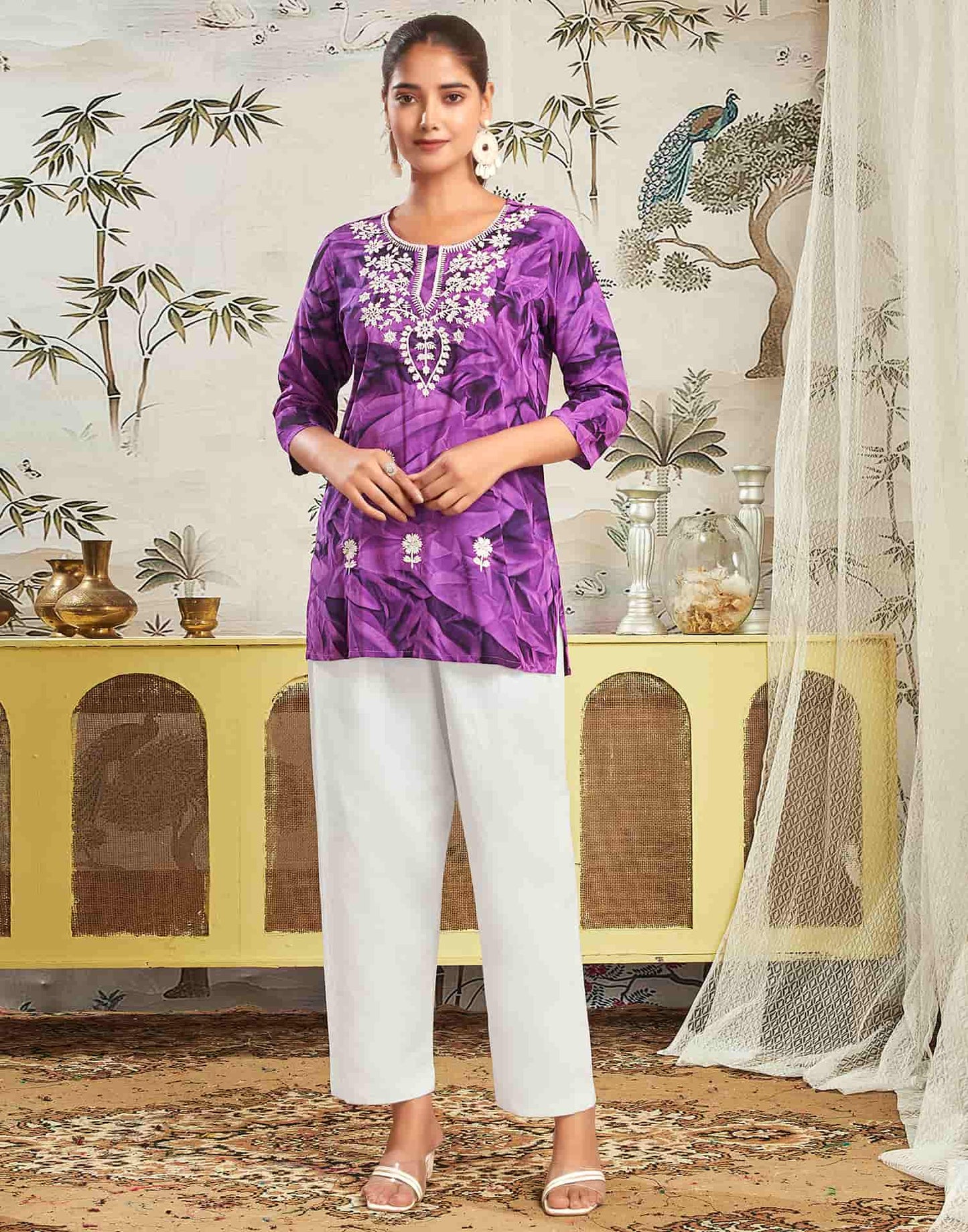 Rayon Embroidered Straight Kurti