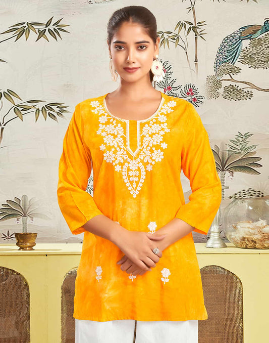 Rayon Embroidered Straight Kurti