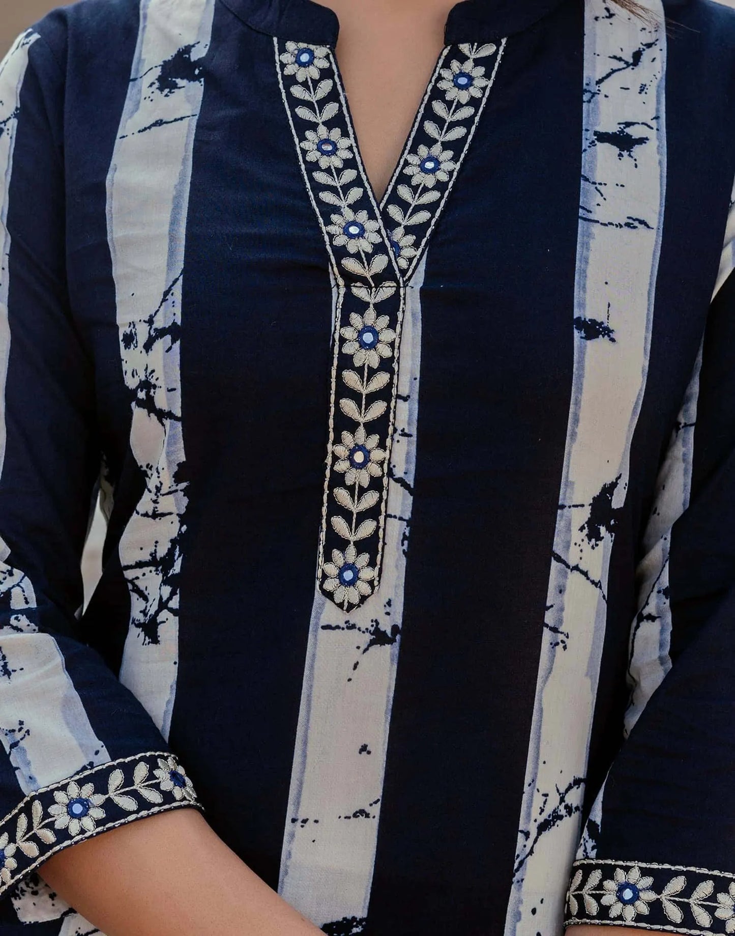 Cotton Printed, Embroidery Lace Straight Kurta with Pant & Dupatta