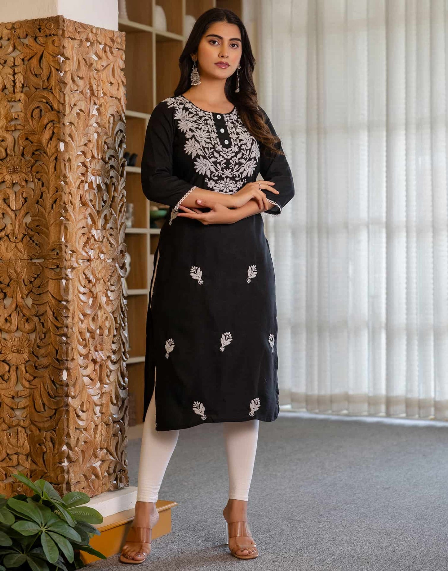 Cotton Embroidered Straight Kurti