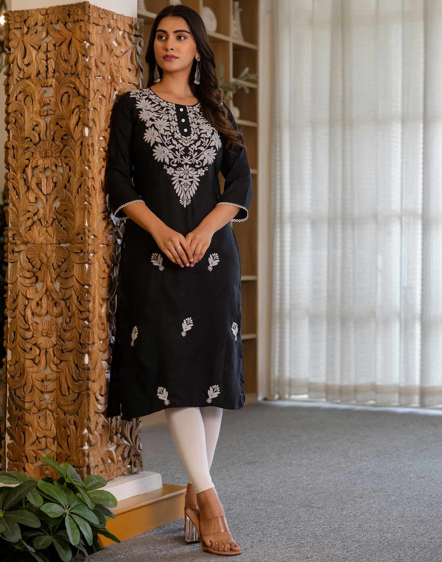 Cotton Embroidered Straight Kurti
