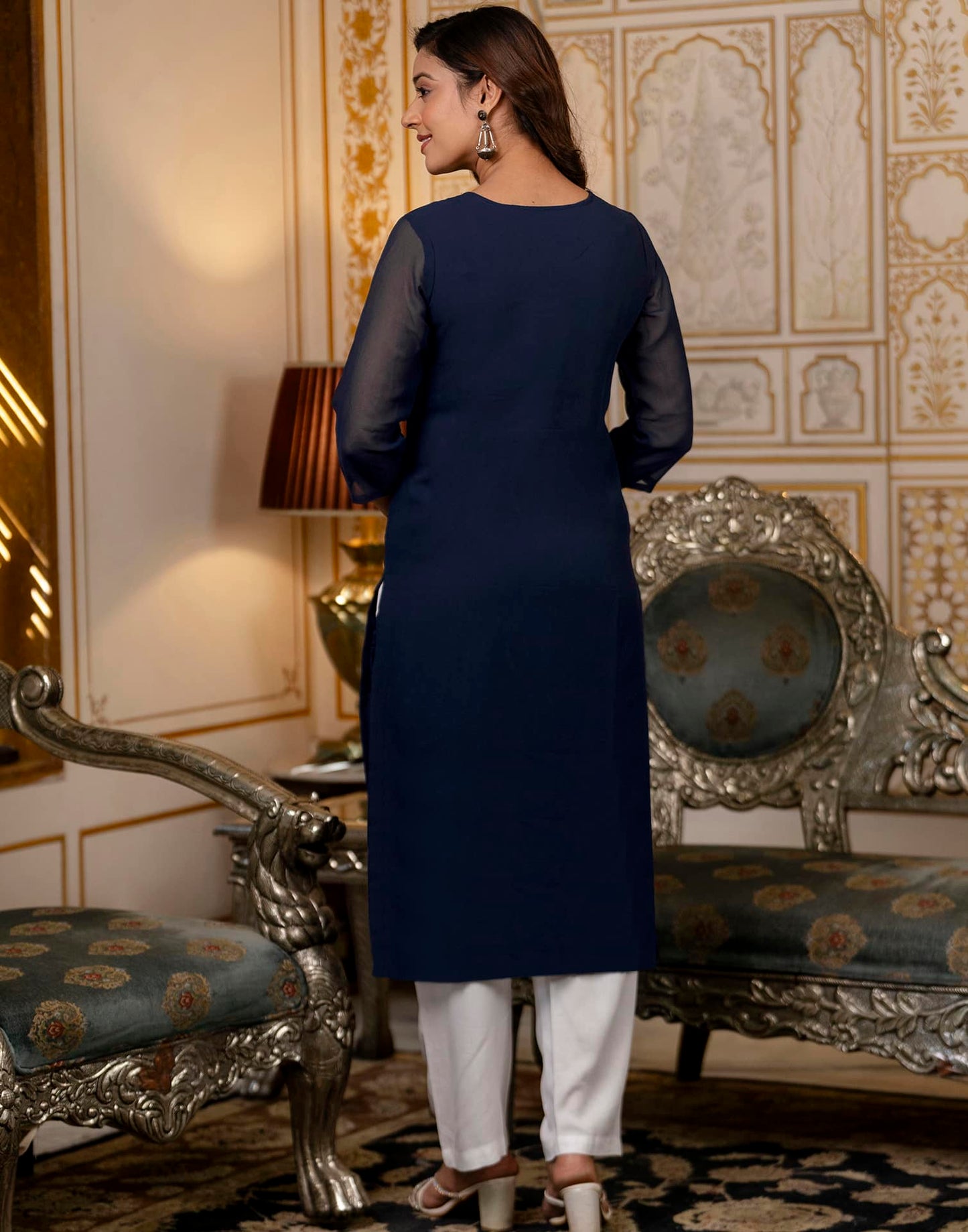 Georgette Embroidered Straight Kurti