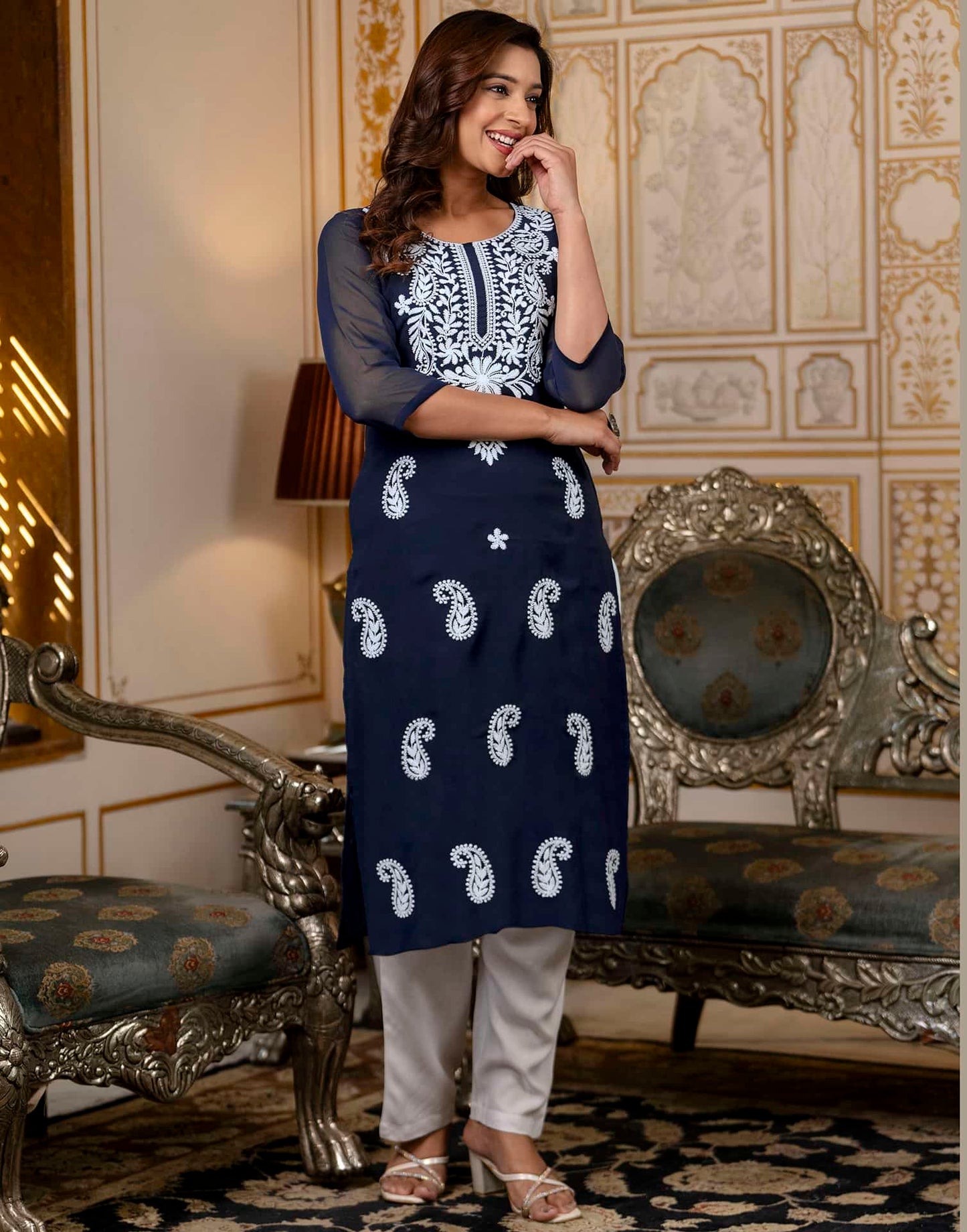 Georgette Embroidered Straight Kurti