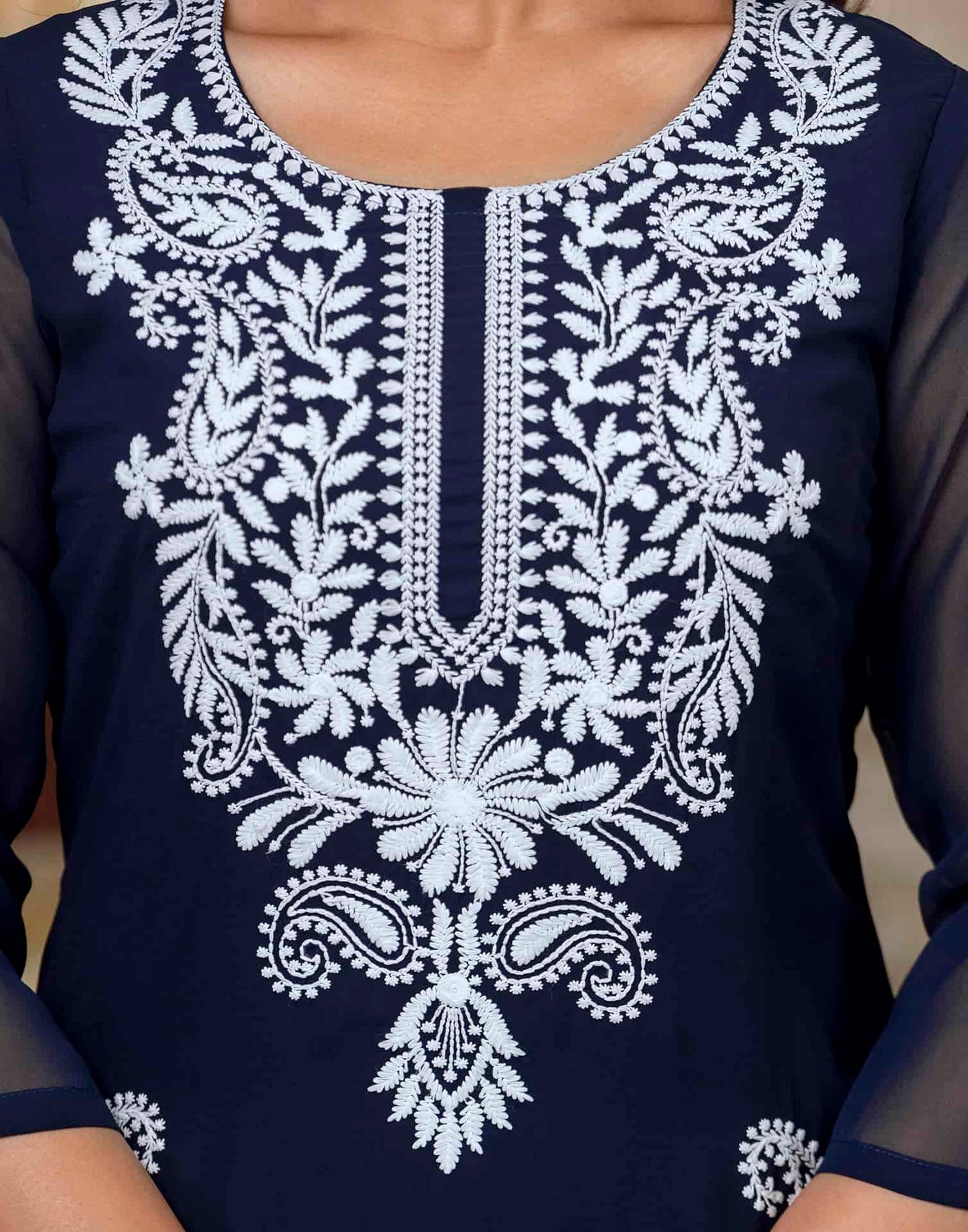 Georgette Embroidered Straight Kurti