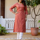 Cotton Embroidered Straight Kurti
