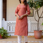 Cotton Embroidered Straight Kurti