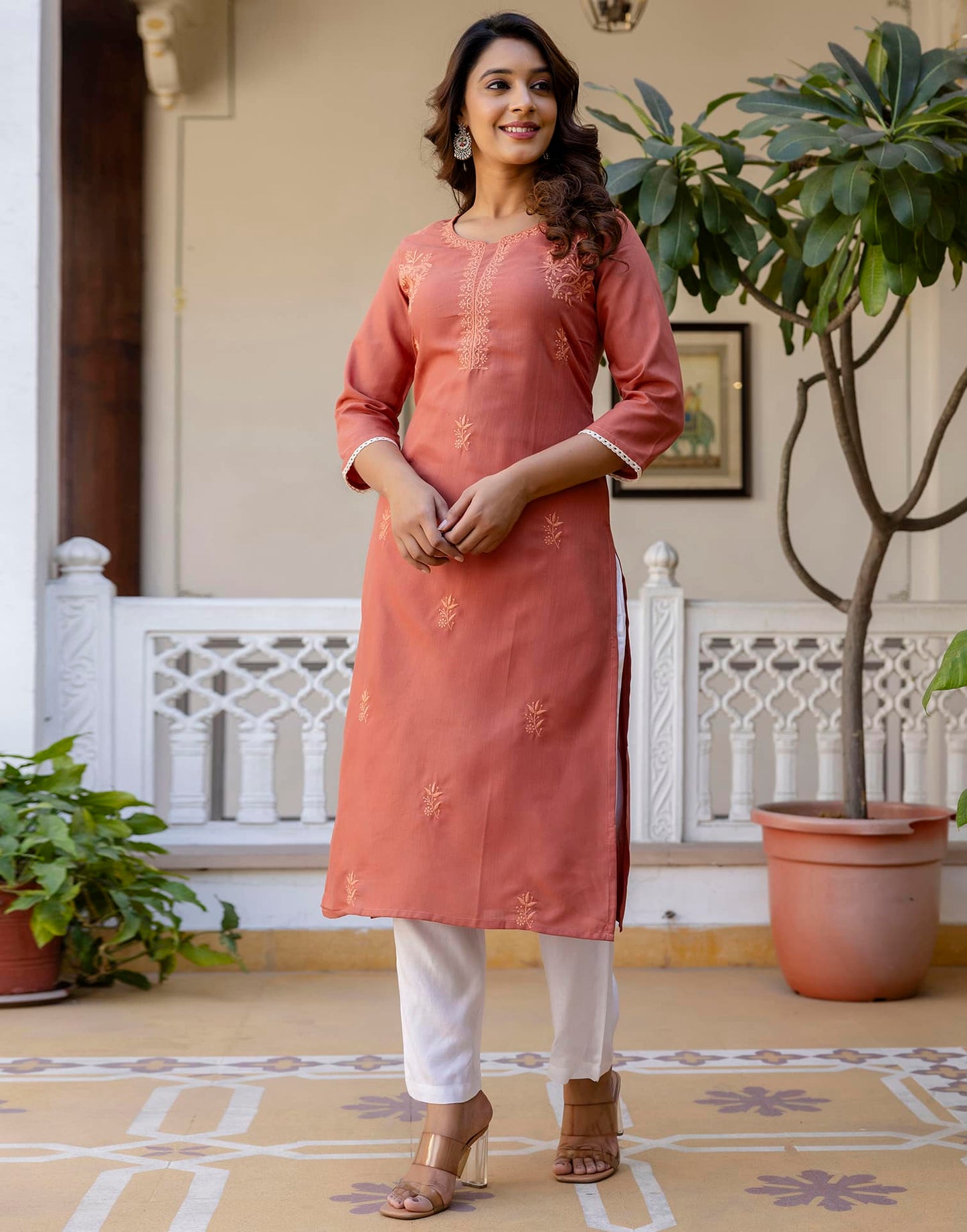 Cotton Embroidered Straight Kurti