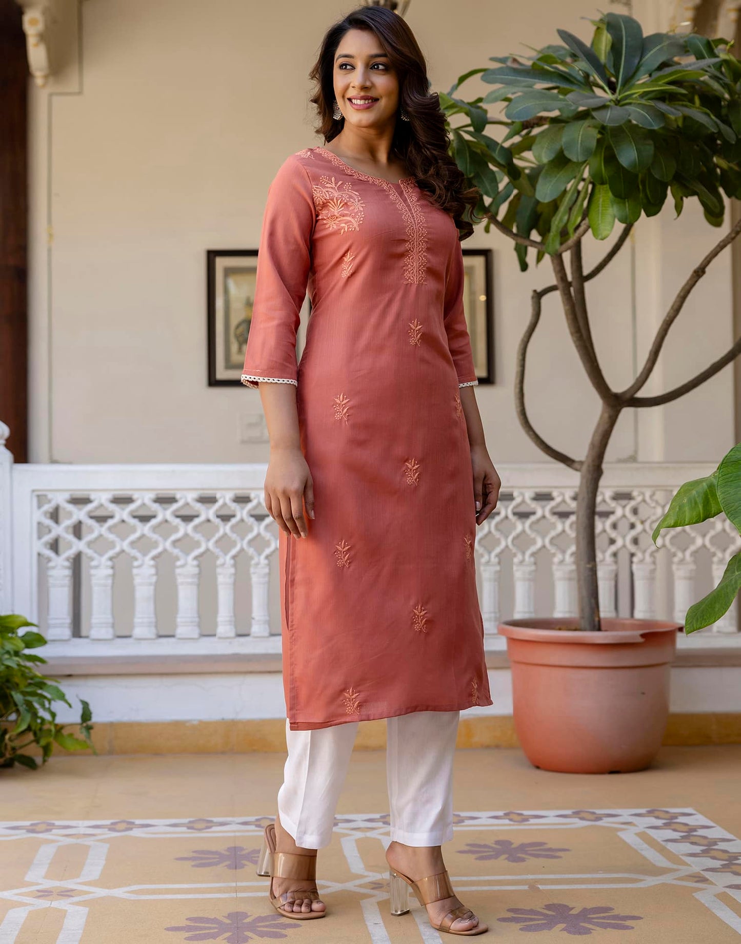 Cotton Embroidered Straight Kurti
