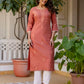 Cotton Embroidered Straight Kurti