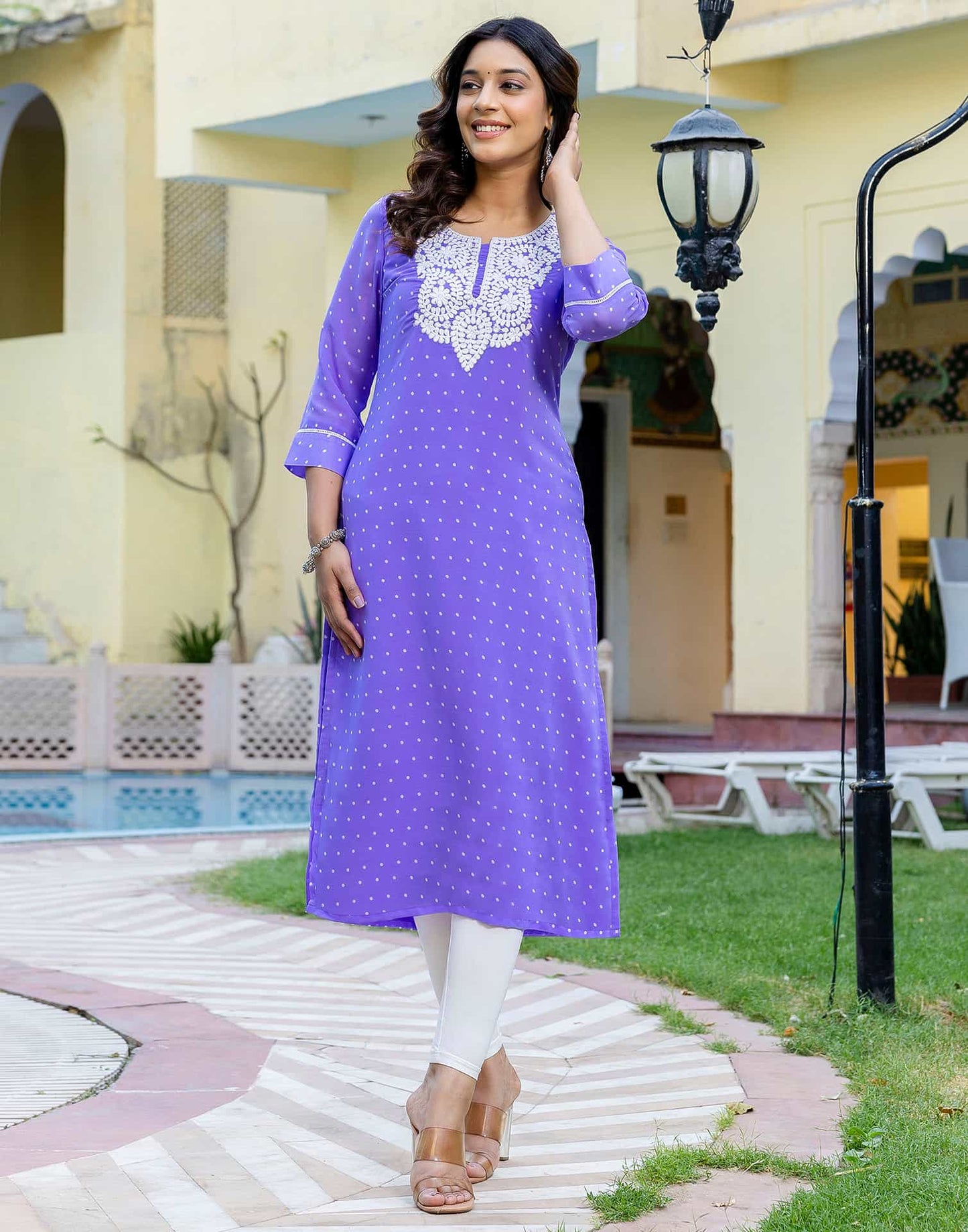 Georgette Embroidered Straight Kurti