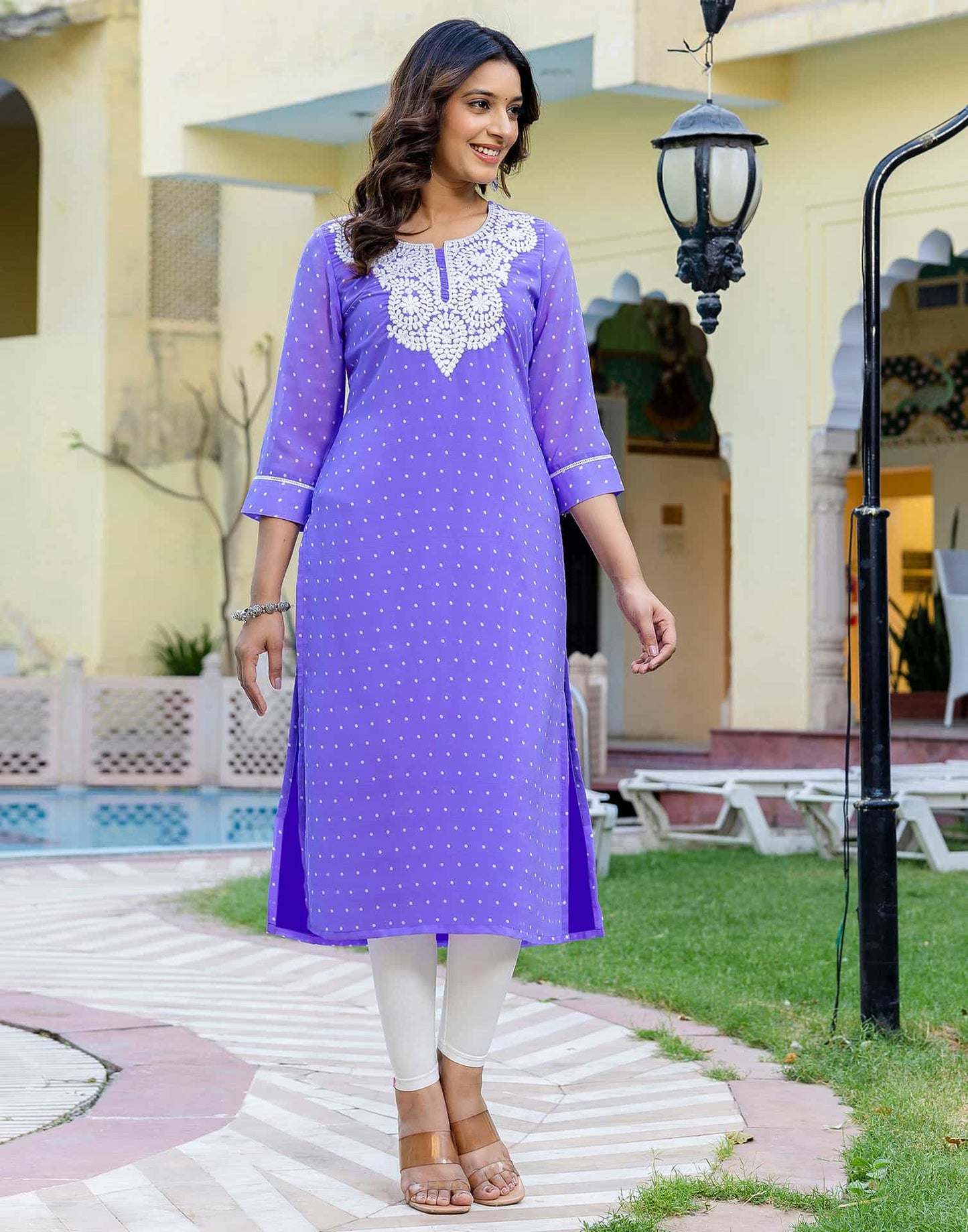 Georgette Embroidered Straight Kurti