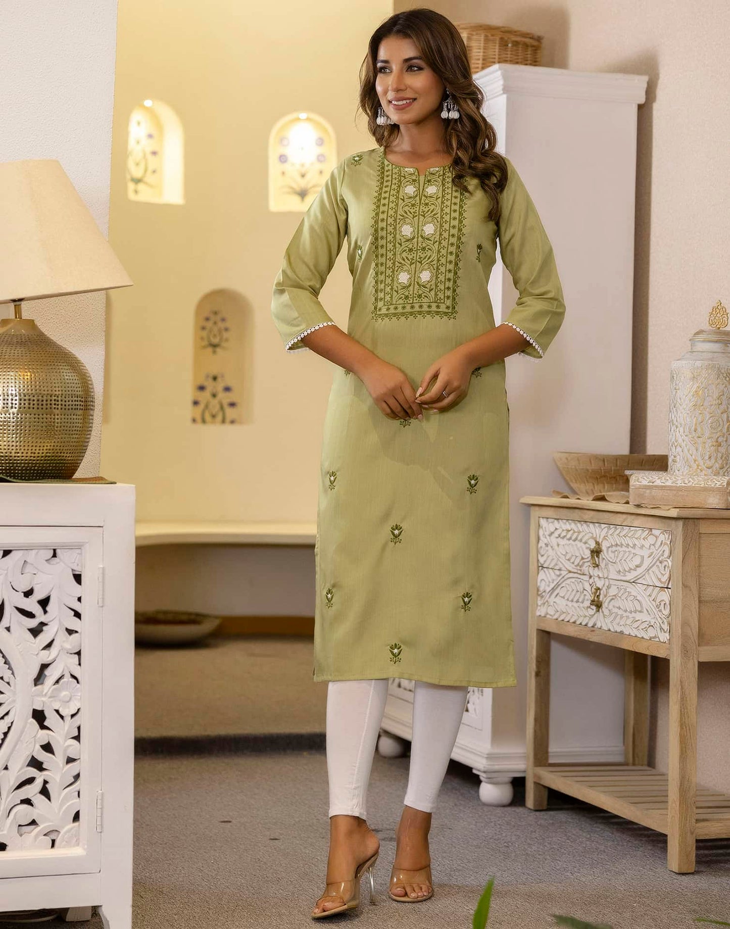Cotton Embroidered Straight Kurti