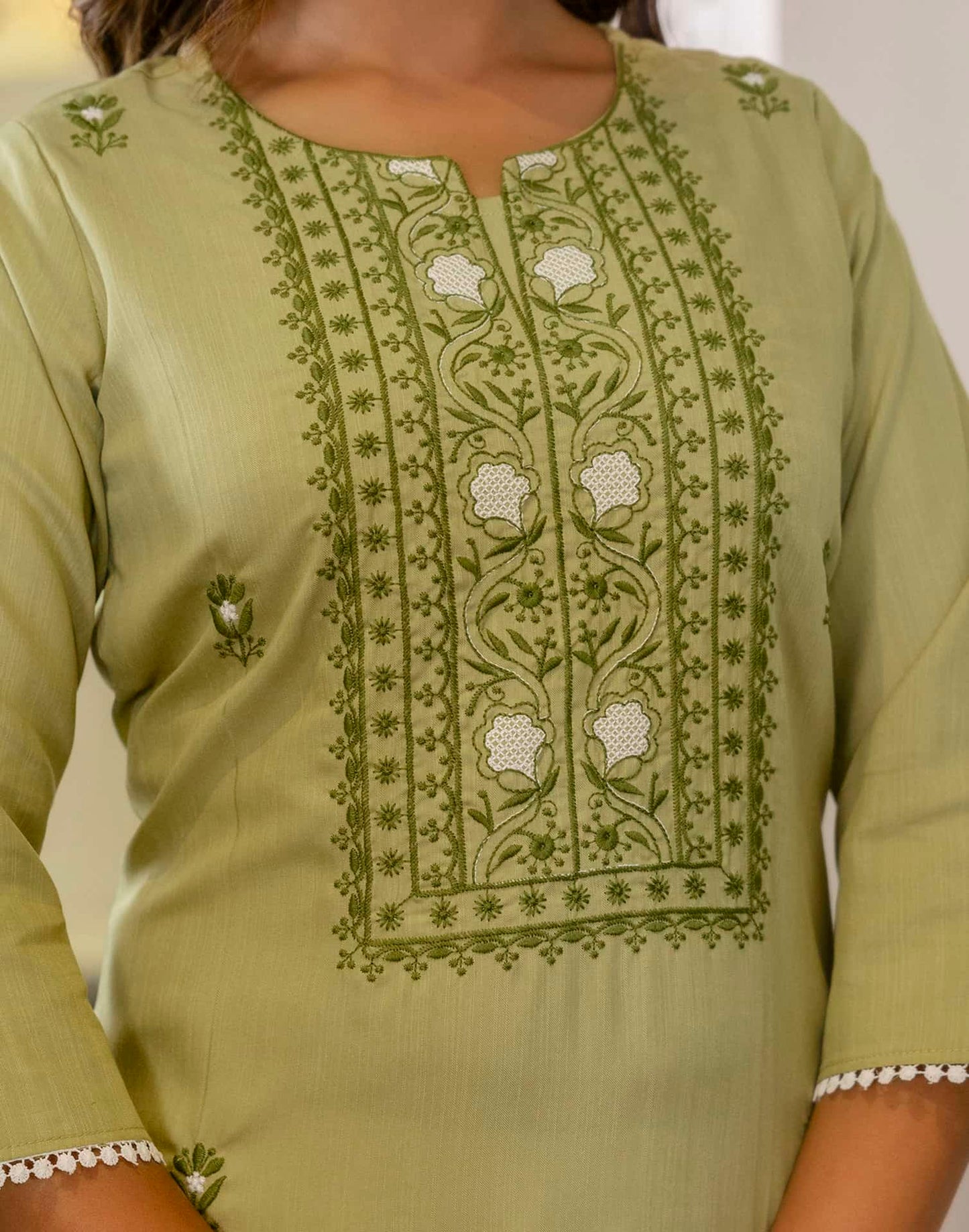 Cotton Embroidered Straight Kurti