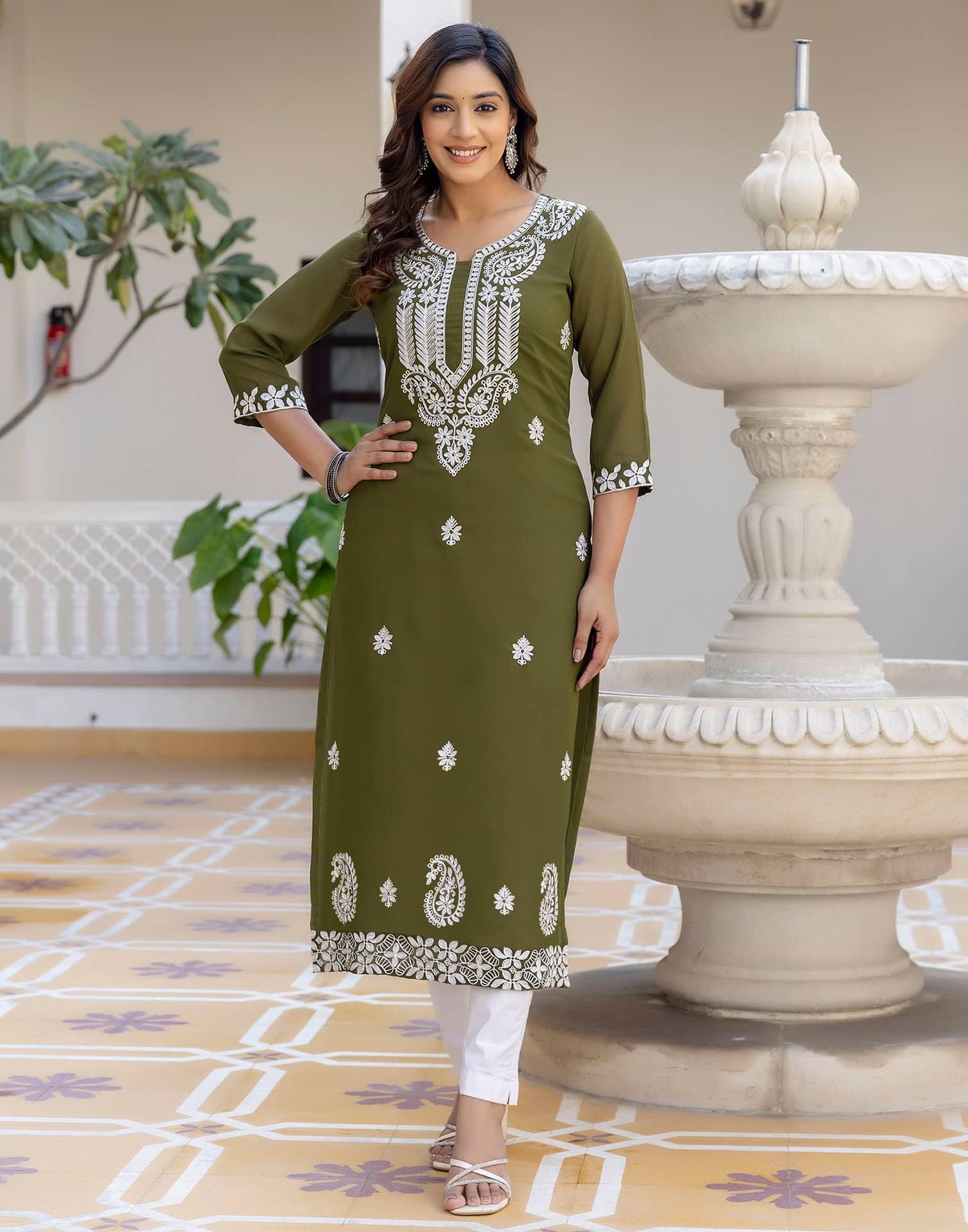 Georgette Embroidered Straight Kurti