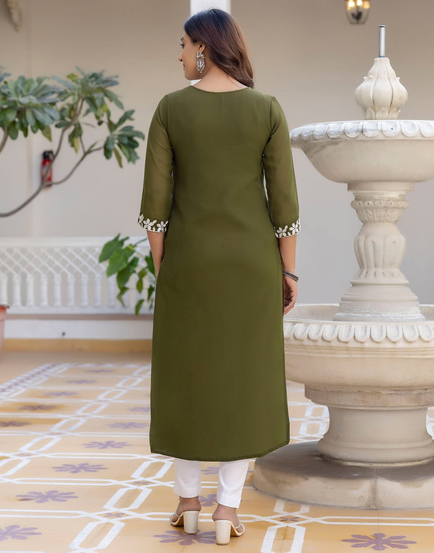 Georgette Embroidered Straight Kurti