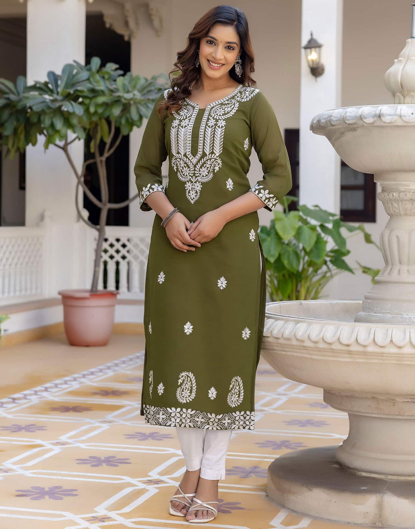 Georgette Embroidered Straight Kurti