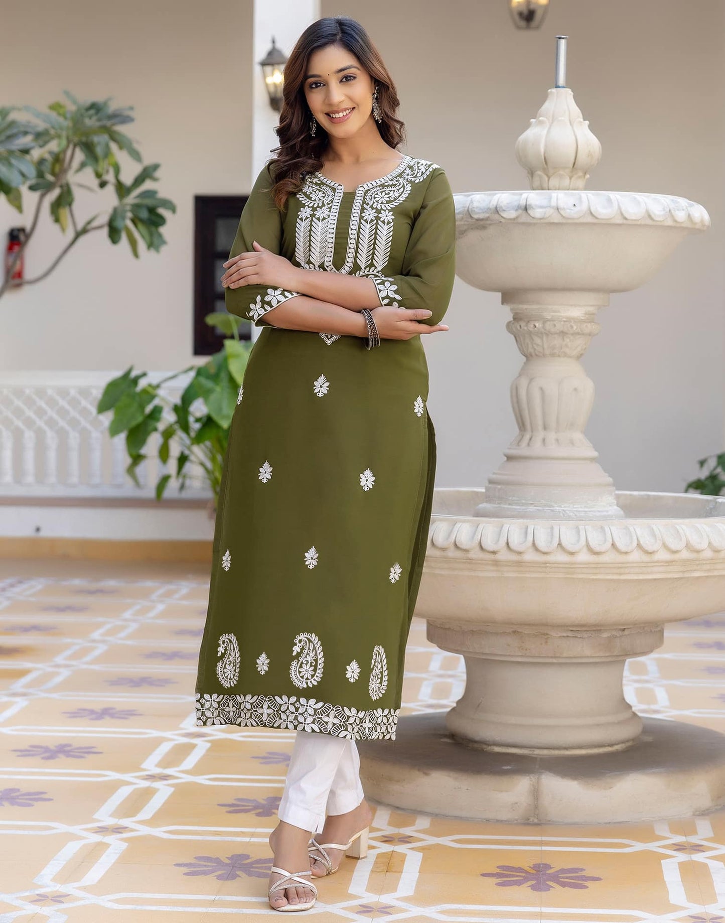 Georgette Embroidered Straight Kurti