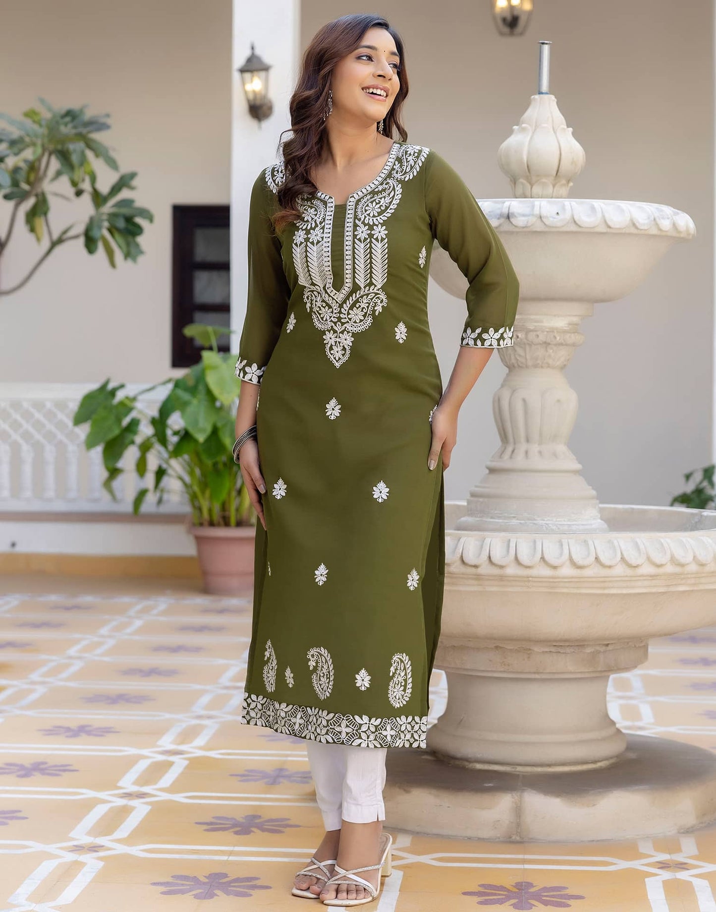 Georgette Embroidered Straight Kurti