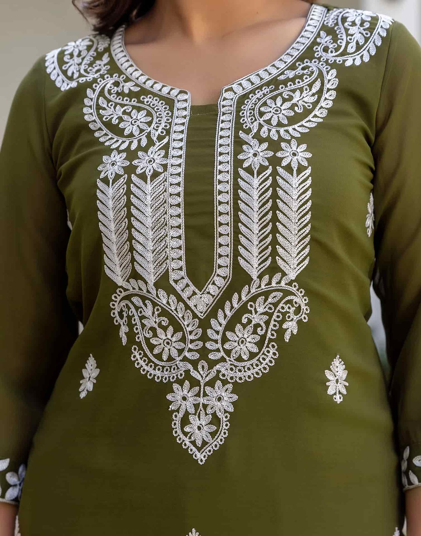 Georgette Embroidered Straight Kurti