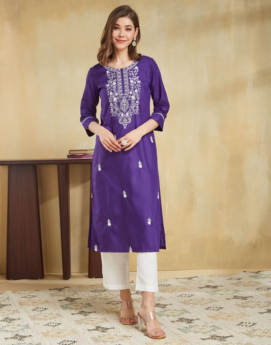 Cotton Embroidered Straight Kurti