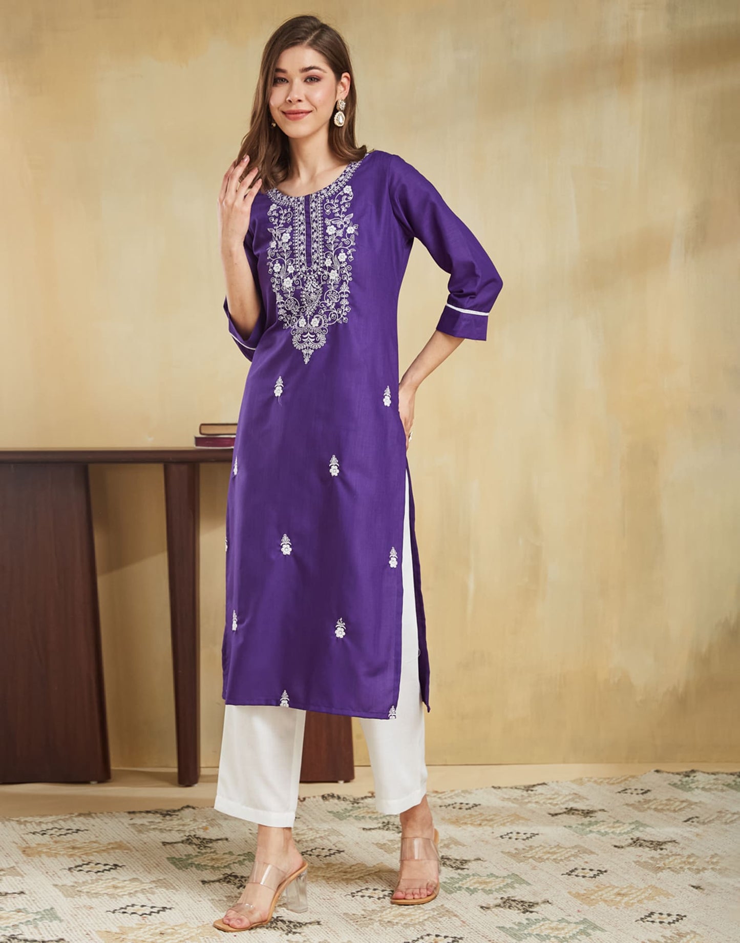 Cotton Embroidered Straight Kurti