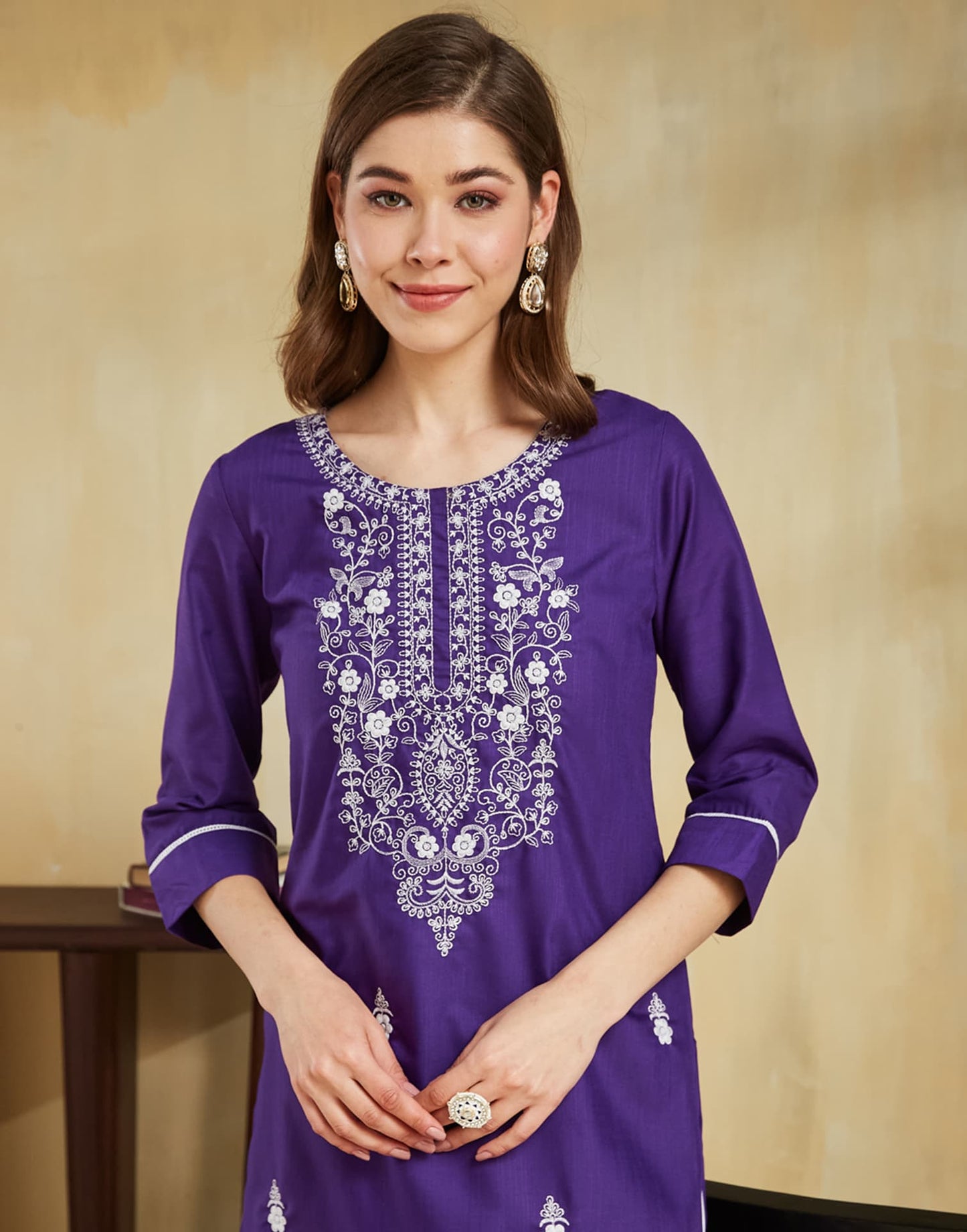 Cotton Embroidered Straight Kurti