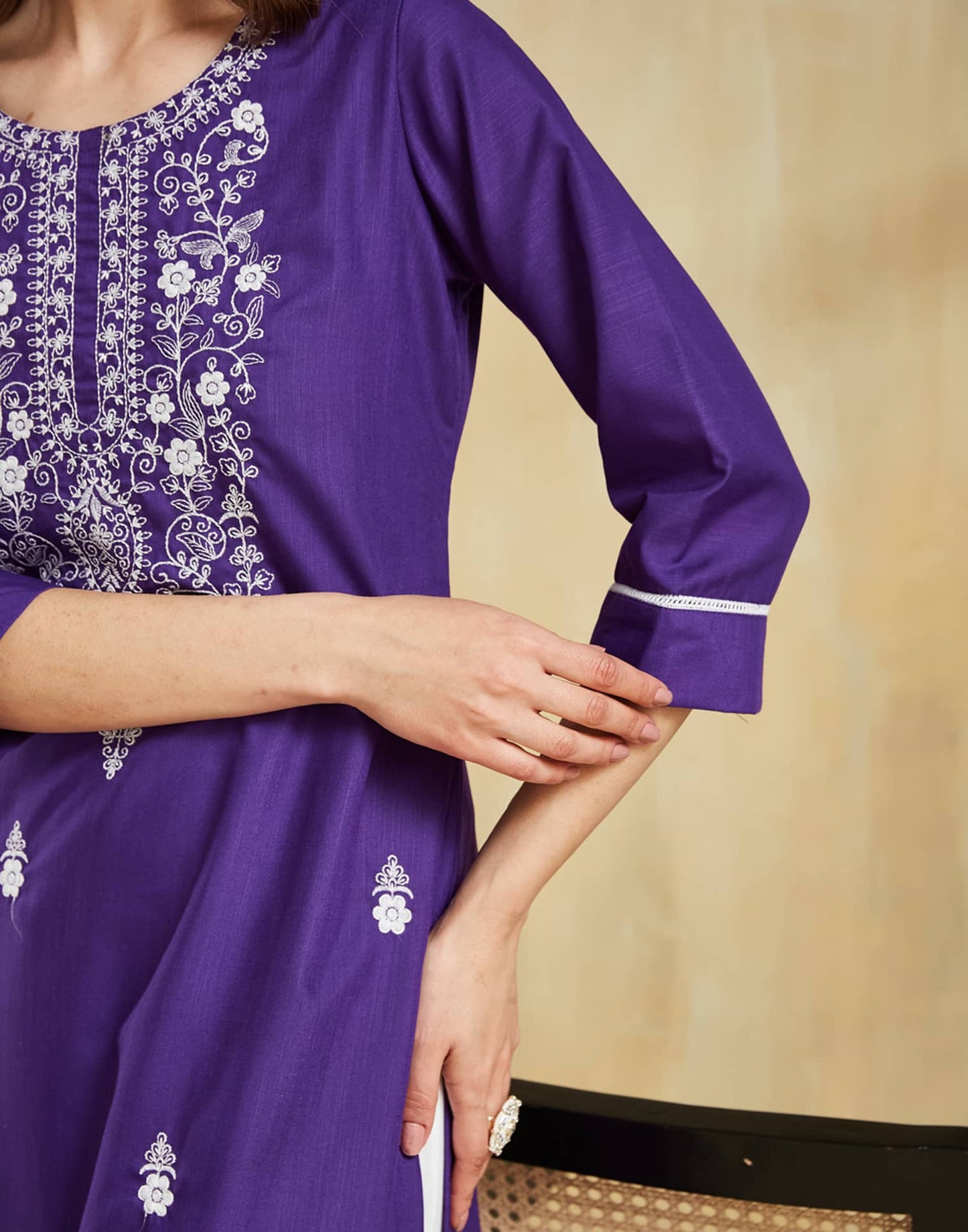 Cotton Embroidered Straight Kurti