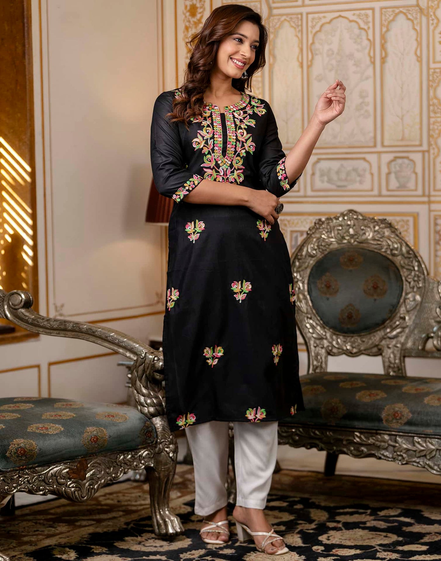 Cotton Embroidered Straight Kurti