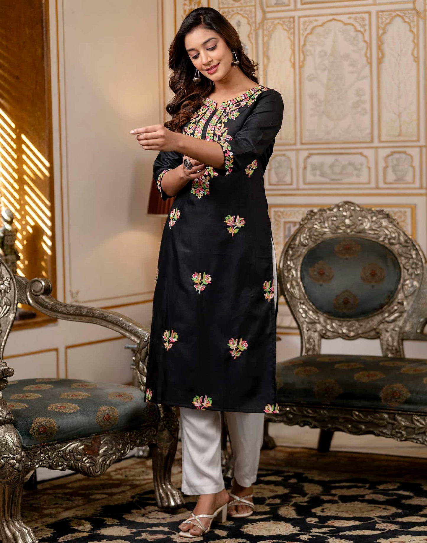 Cotton Embroidered Straight Kurti