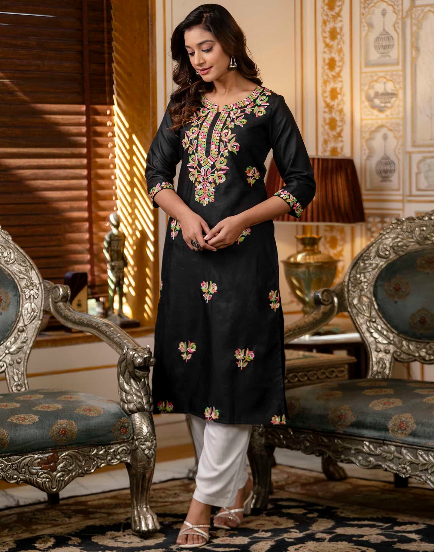 Cotton Embroidered Straight Kurti