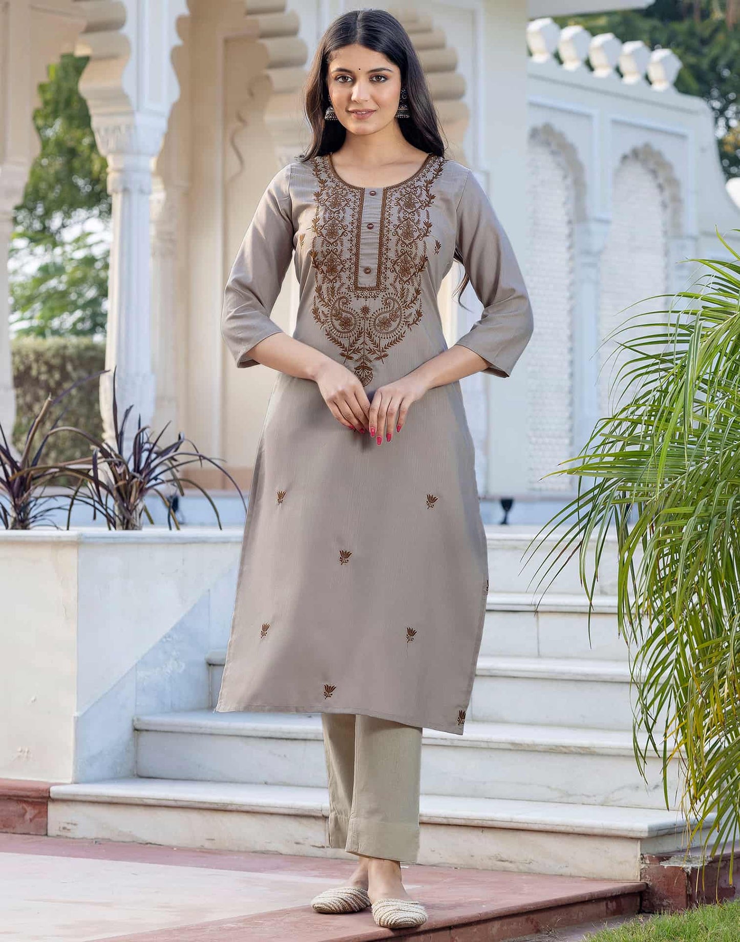 Cotton Embroidered Straight Kurti