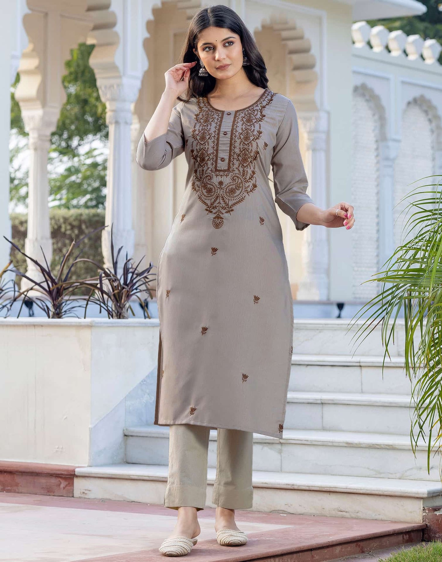 Cotton Embroidered Straight Kurti