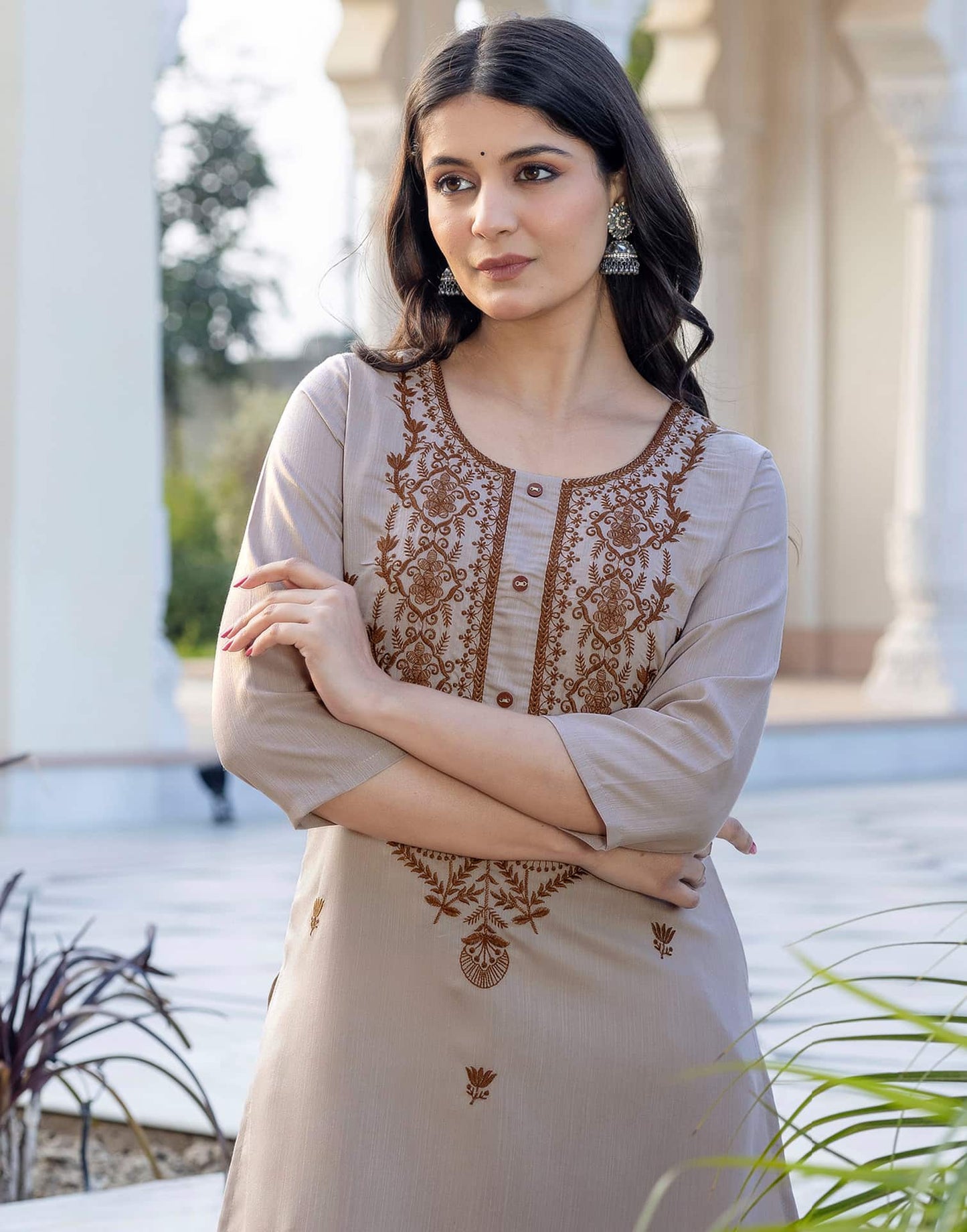 Cotton Embroidered Straight Kurti
