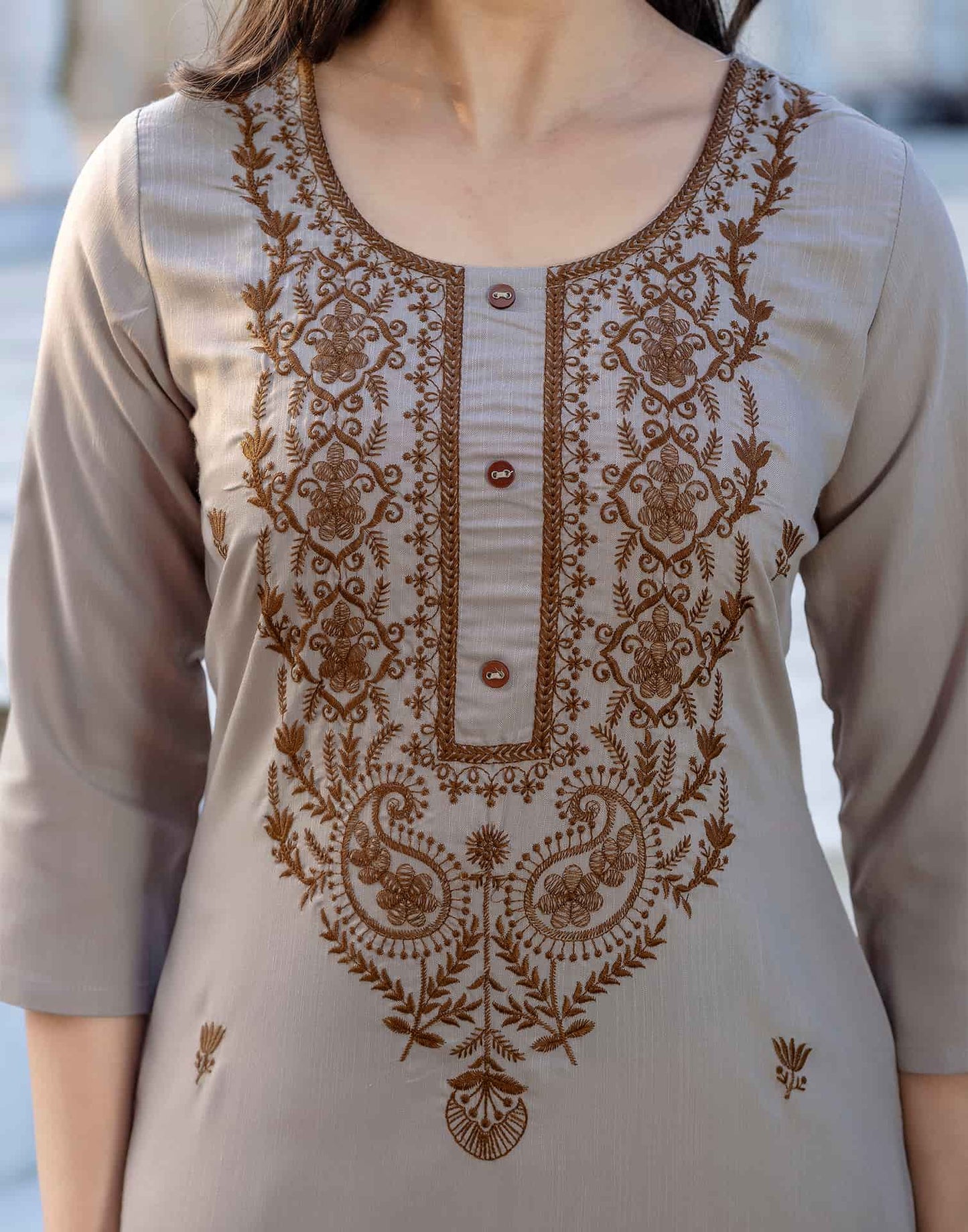 Cotton Embroidered Straight Kurti