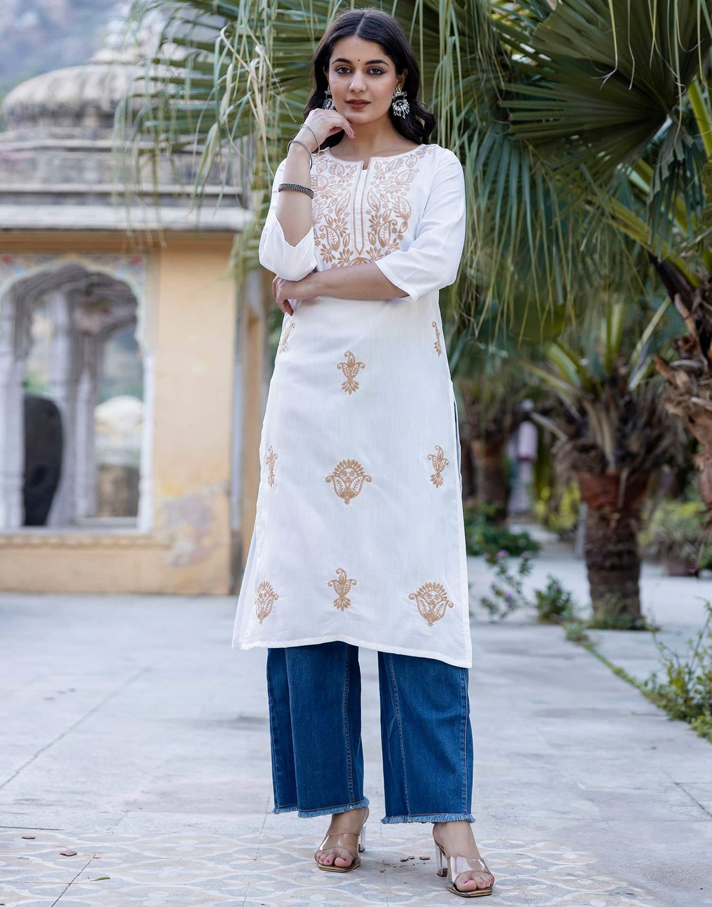 Cotton Embroidered Straight Kurti