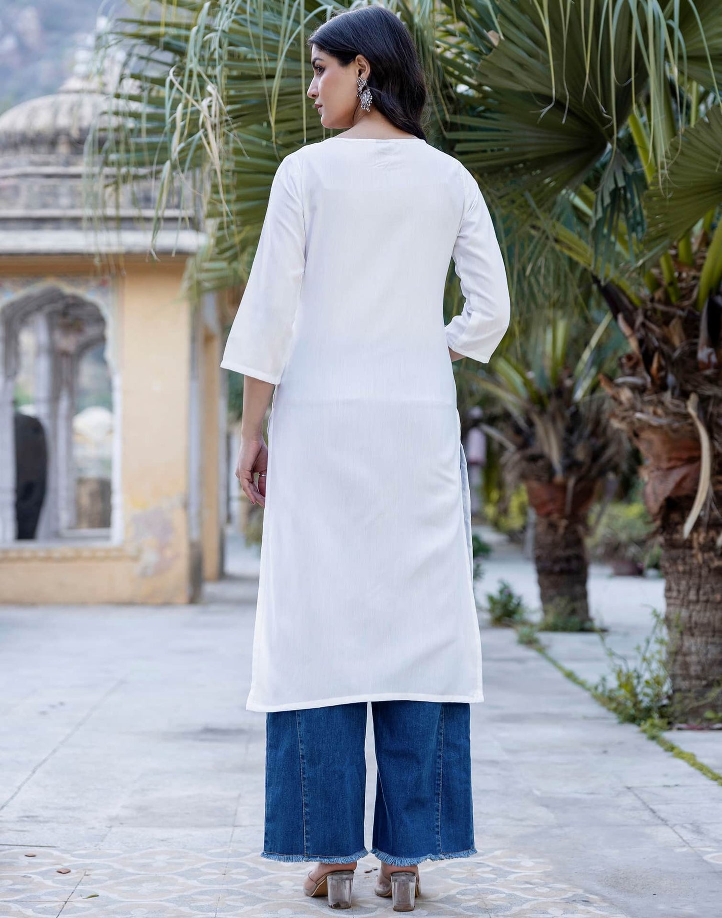 Cotton Embroidered Straight Kurti