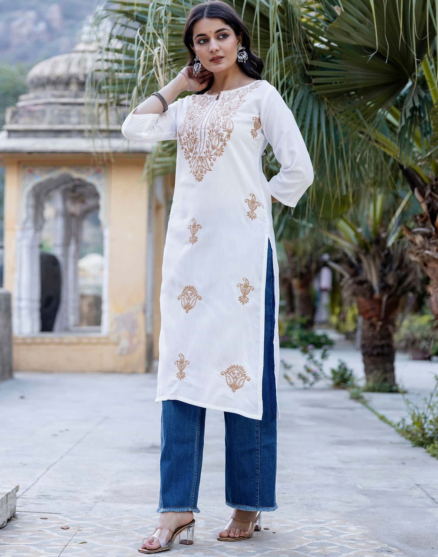Cotton Embroidered Straight Kurti