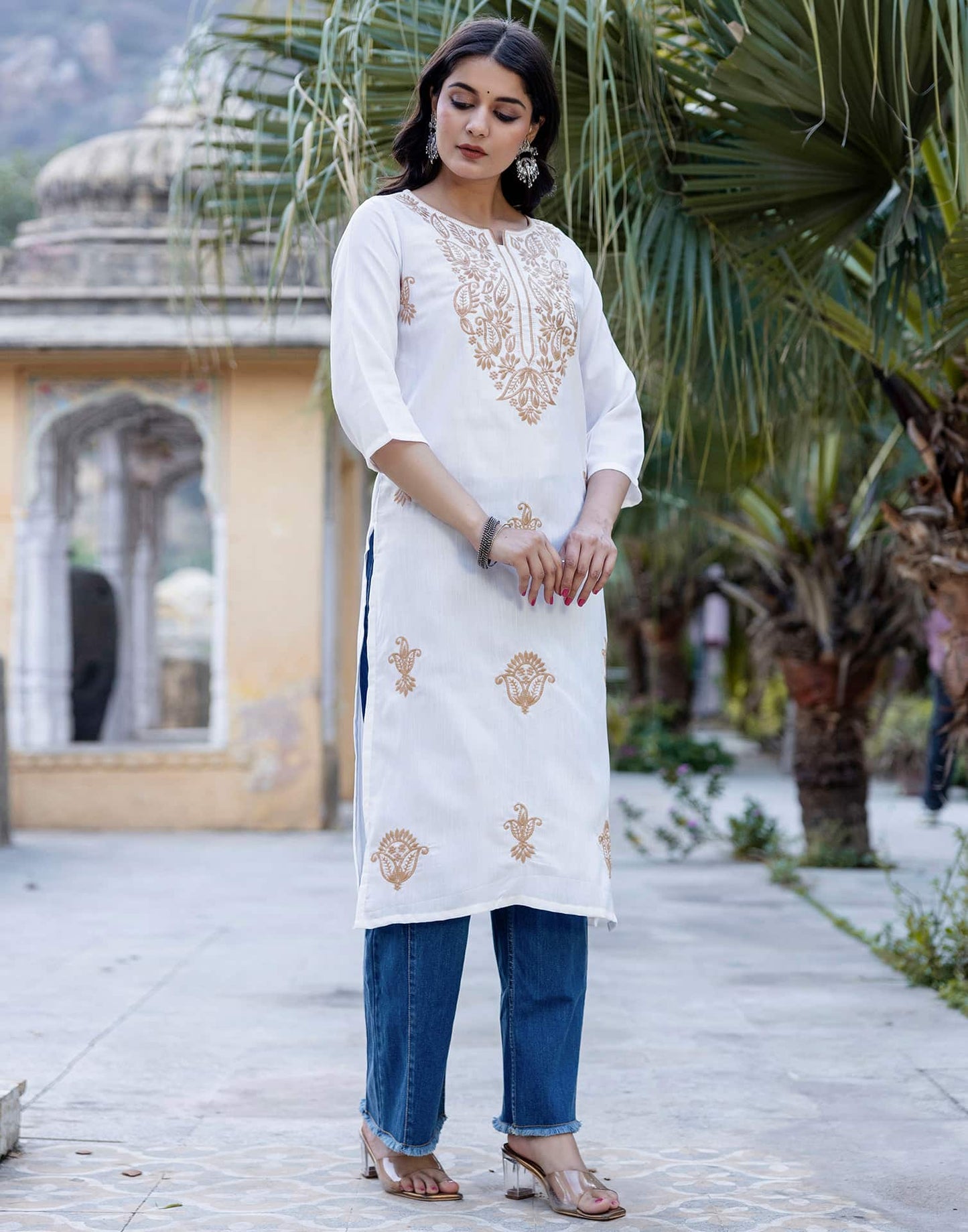 Cotton Embroidered Straight Kurti
