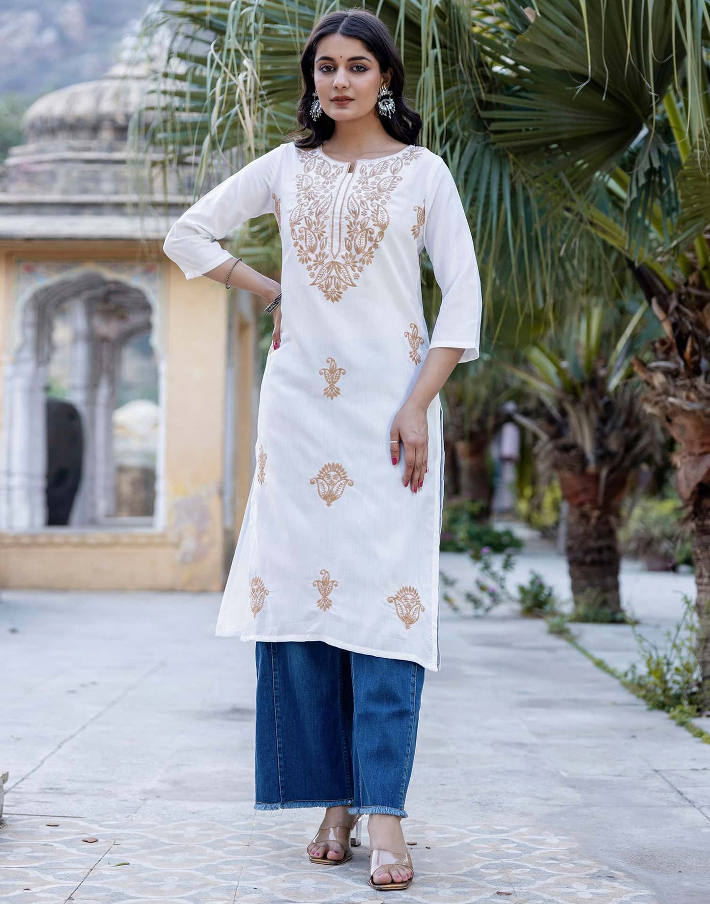 Cotton Embroidered Straight Kurti