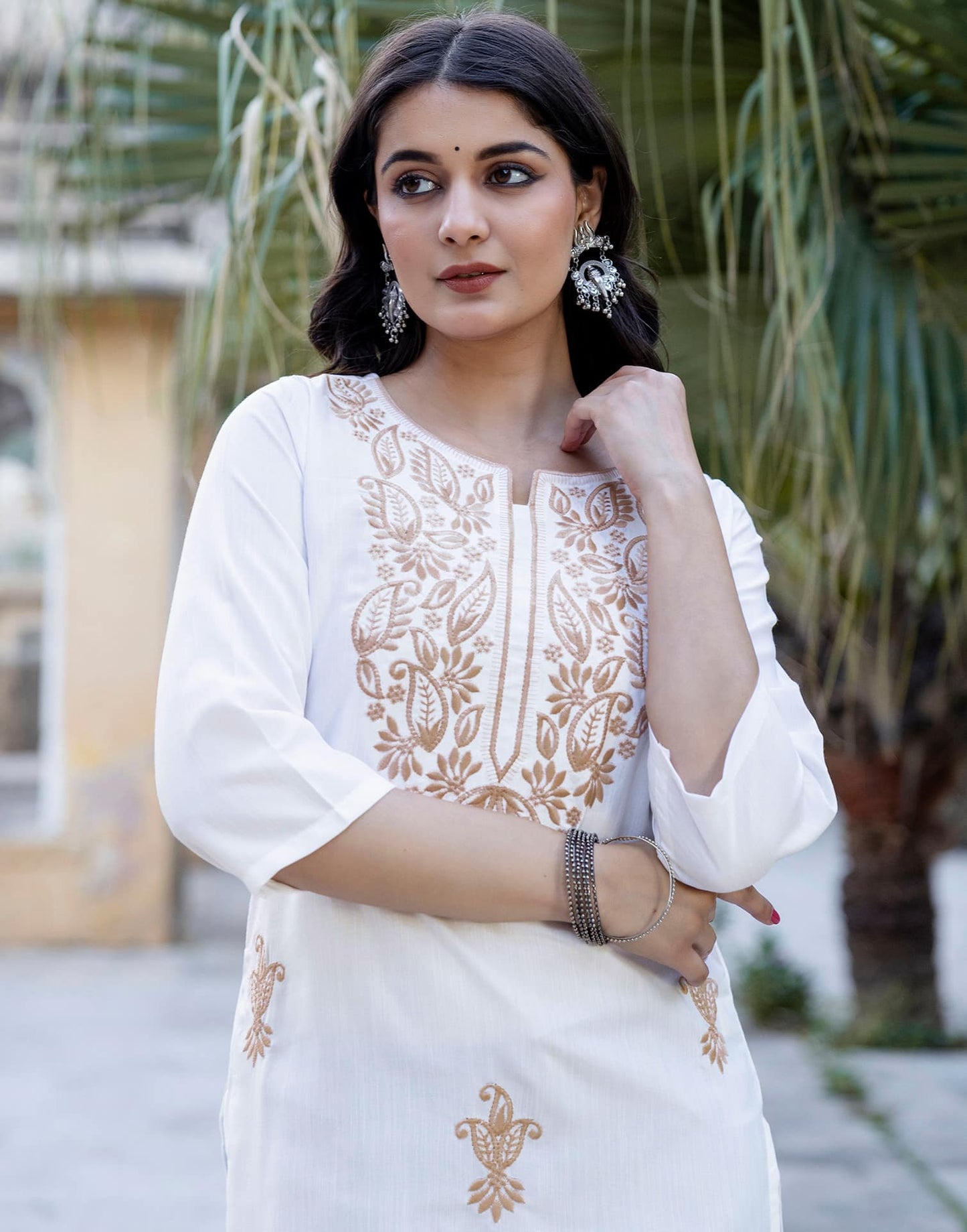 Cotton Embroidered Straight Kurti