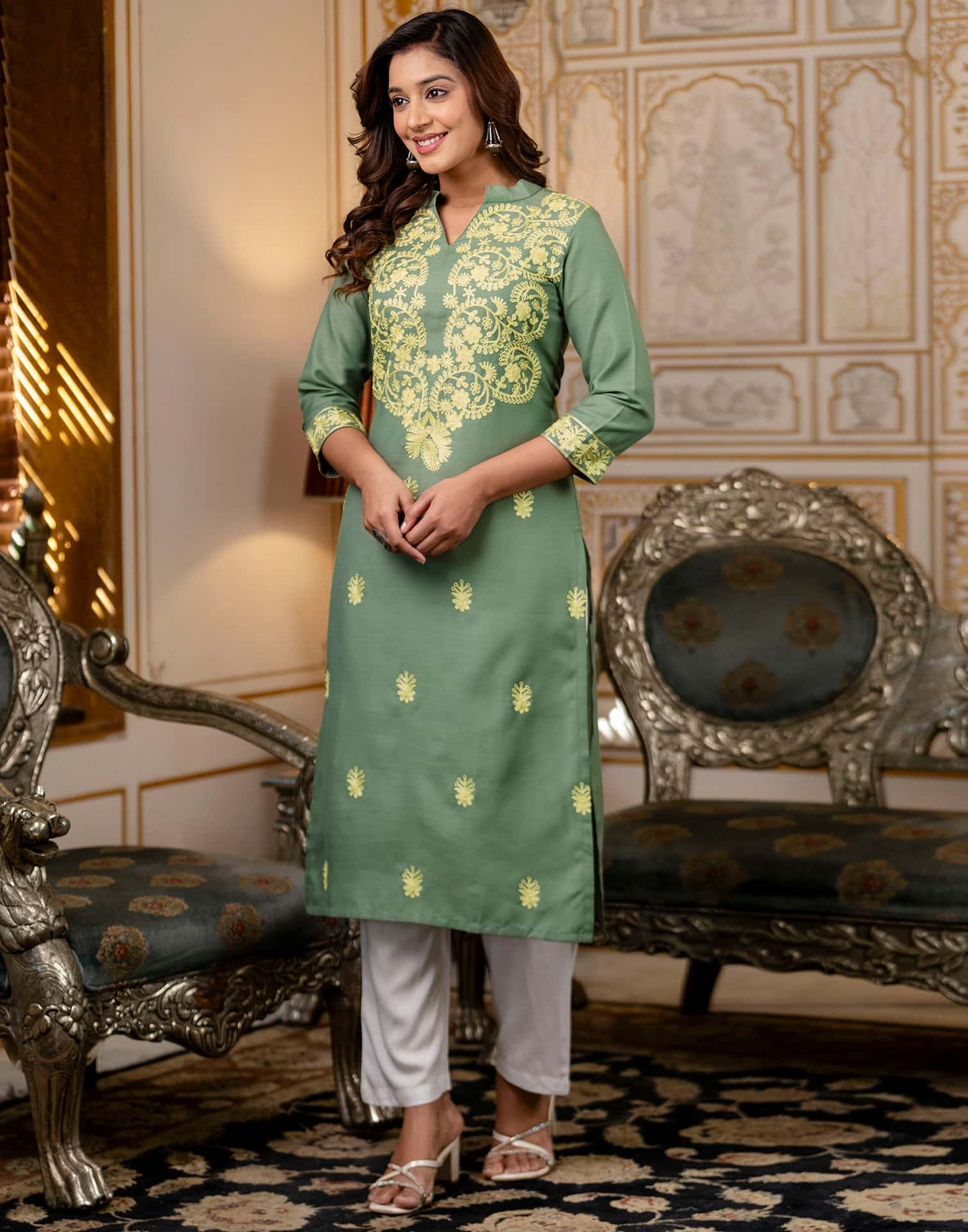 Cotton Embroidered Straight Kurti