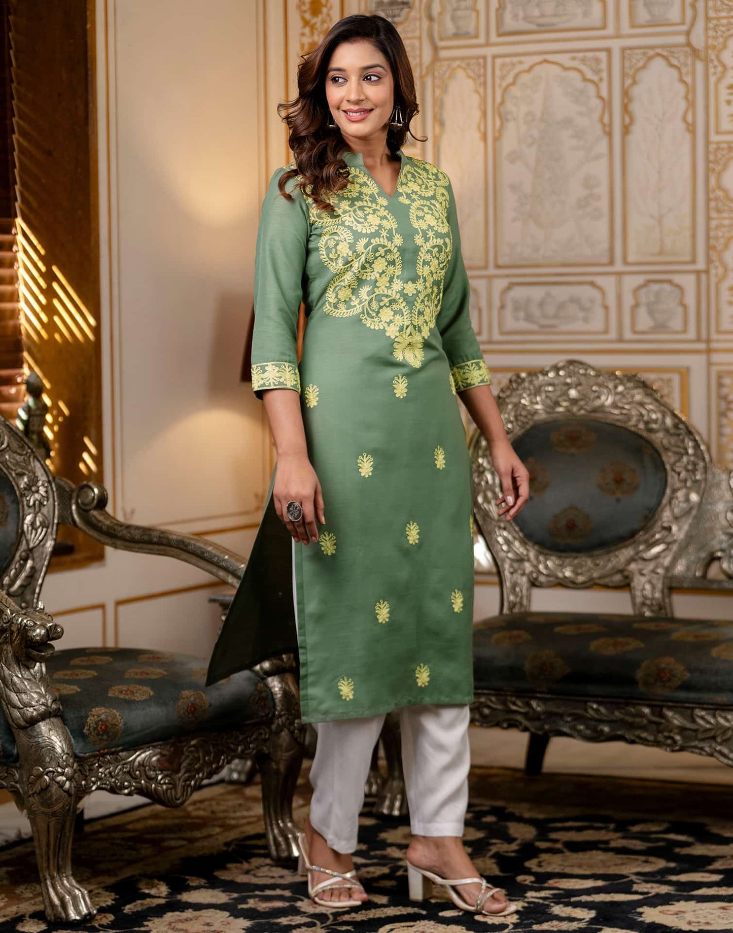 Cotton Embroidered Straight Kurti