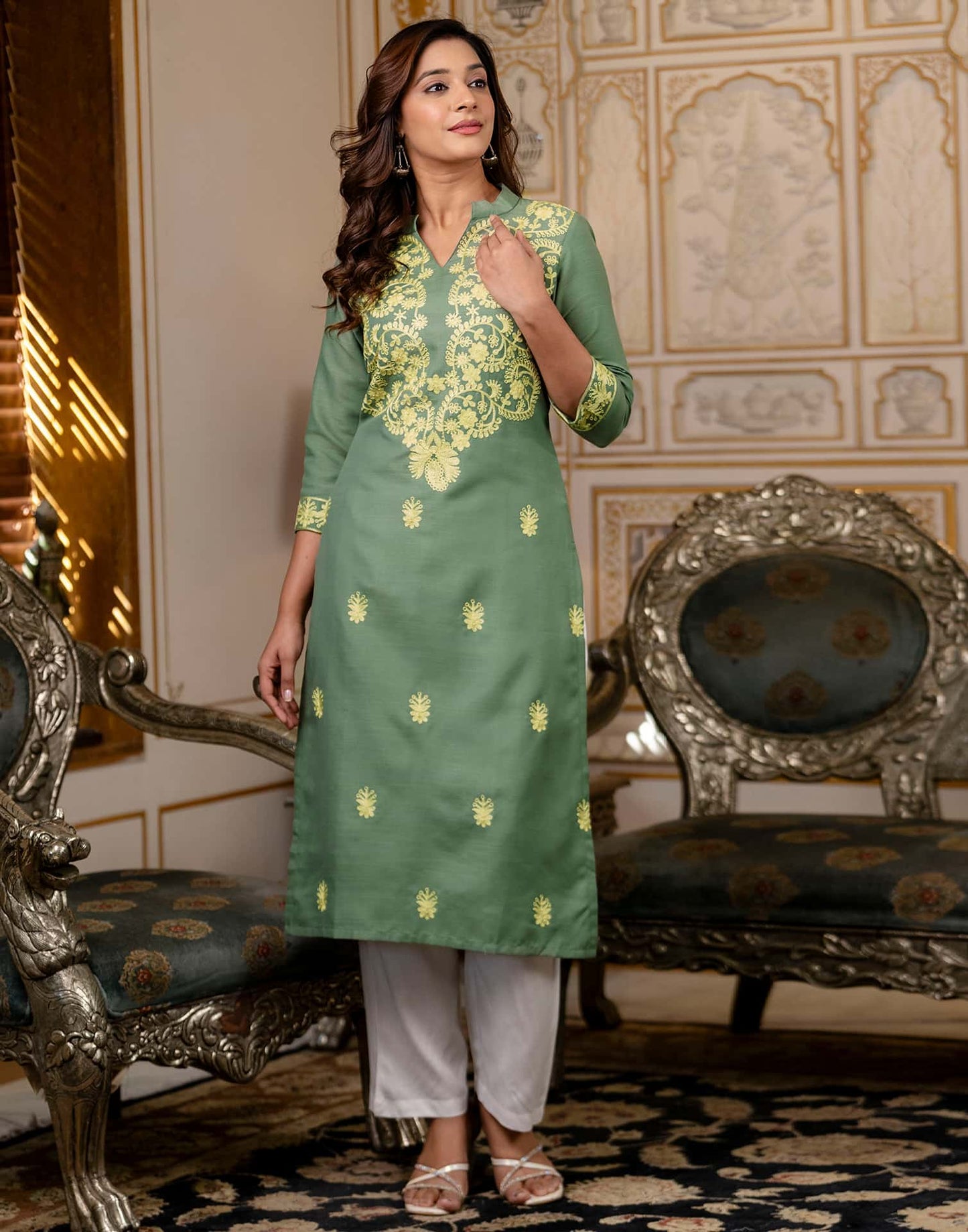 Cotton Embroidered Straight Kurti