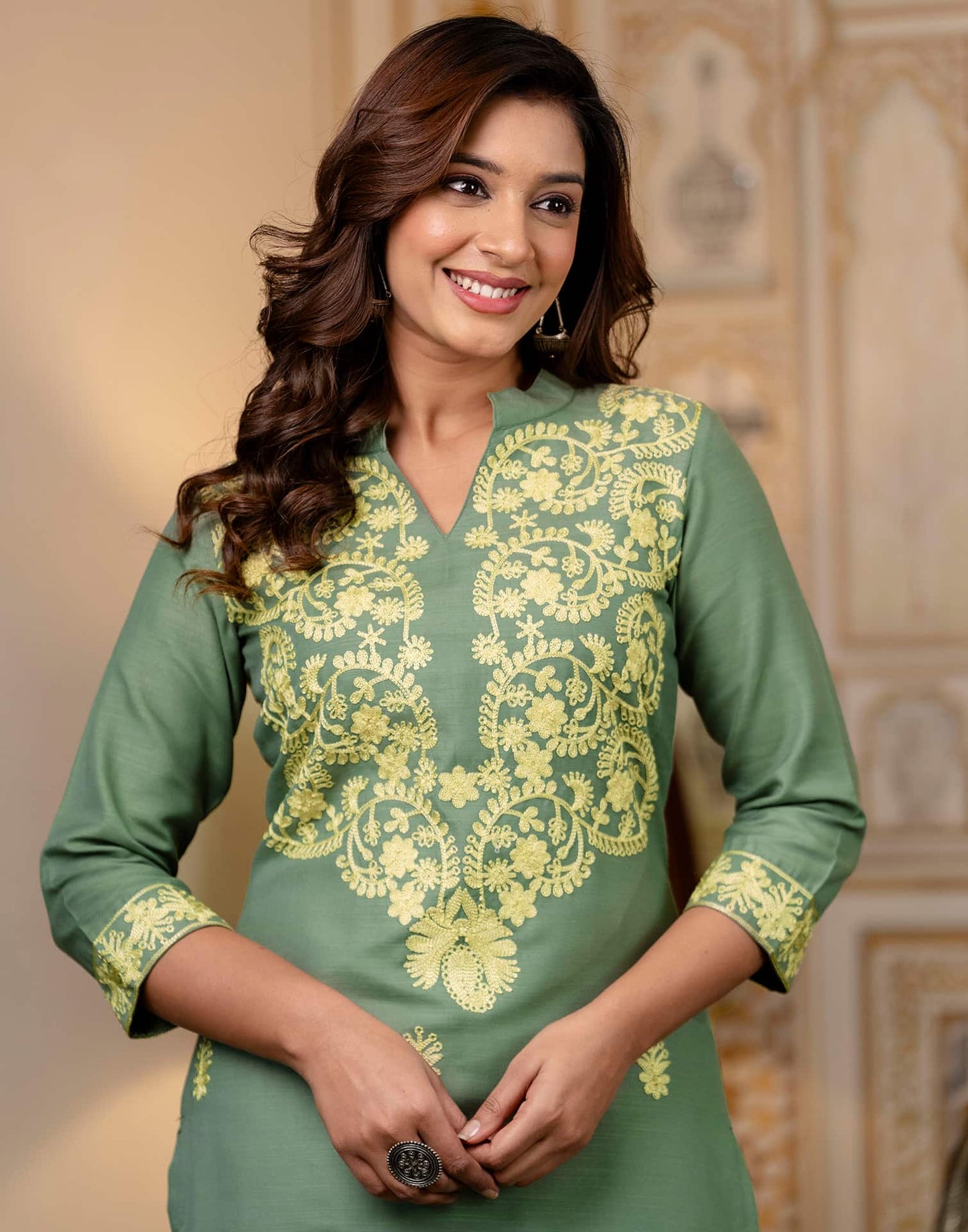 Cotton Embroidered Straight Kurti