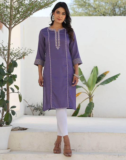 Silk Embroidered Straight Kurti