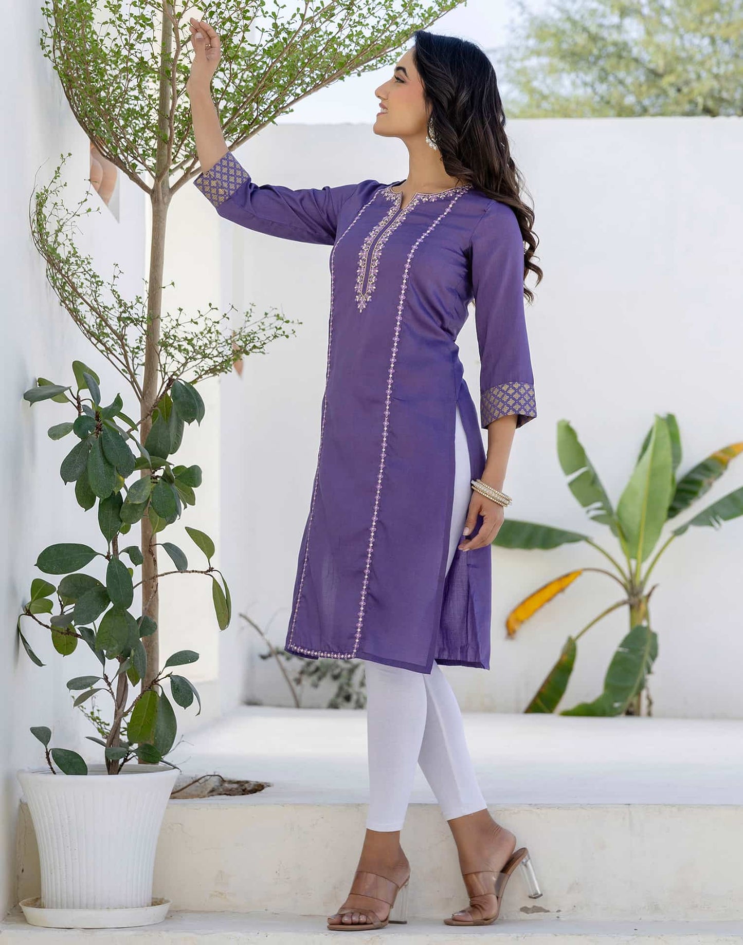 Silk Embroidered Straight Kurti