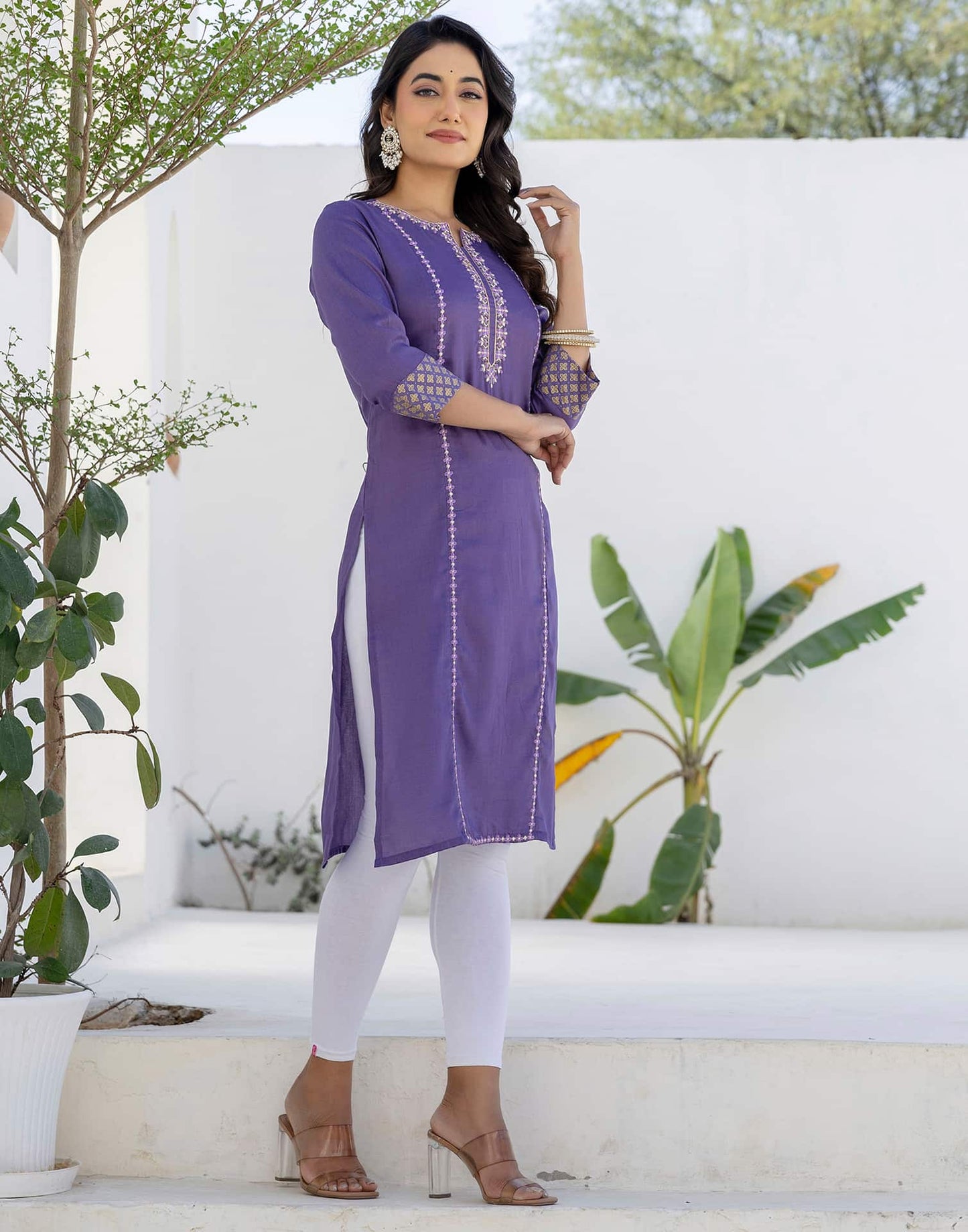 Silk Embroidered Straight Kurti