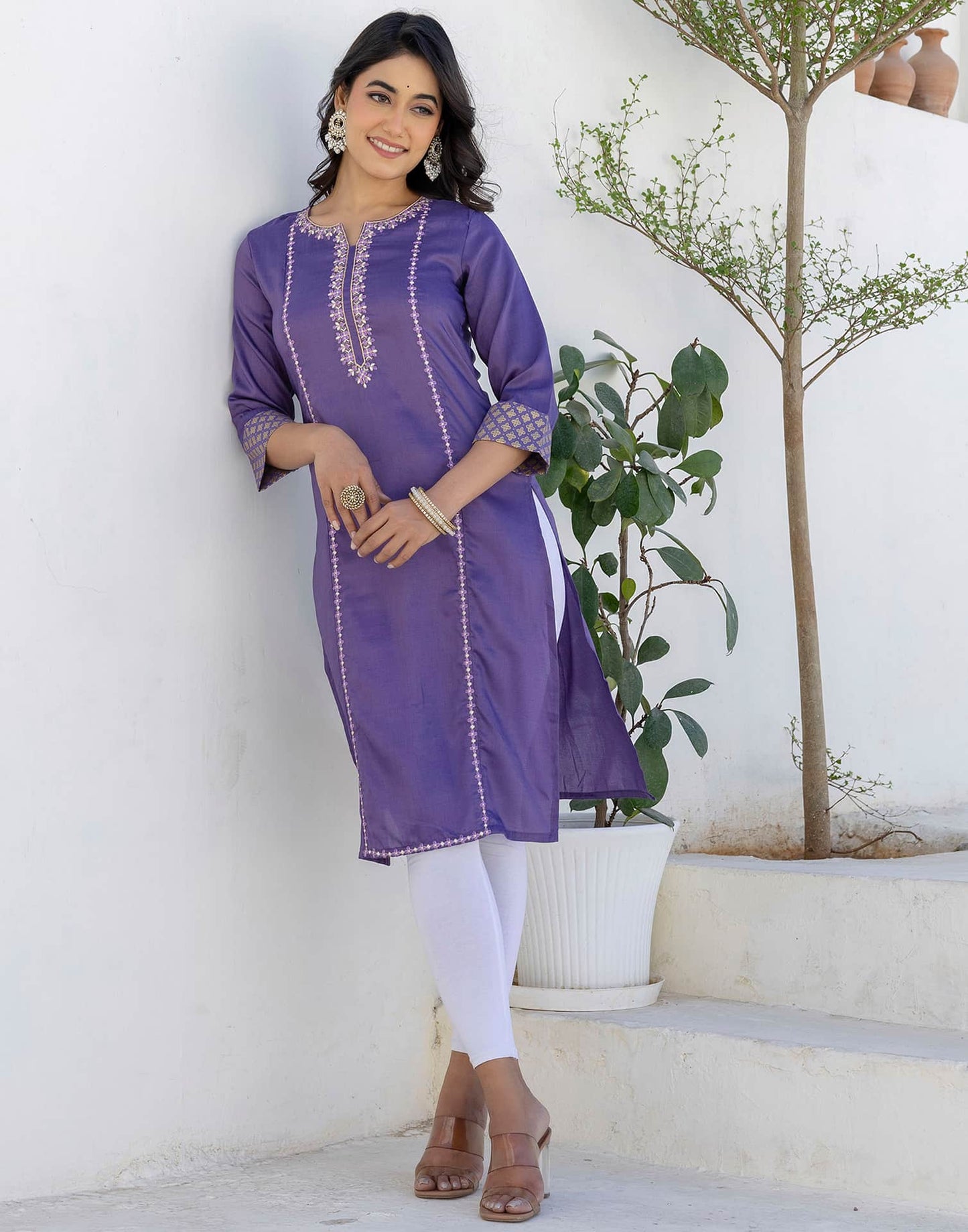 Silk Embroidered Straight Kurti