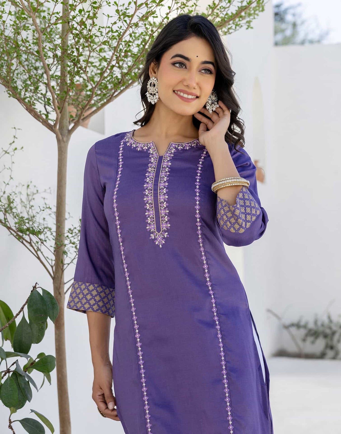 Silk Embroidered Straight Kurti