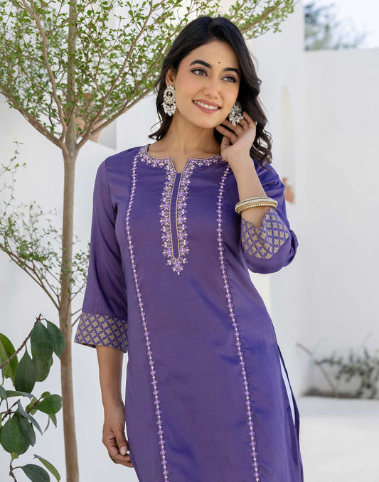 Silk Embroidered Straight Kurti